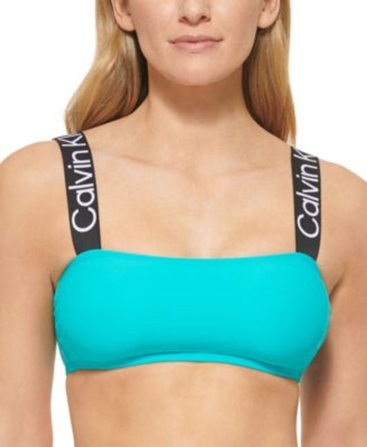 Calvin Klein Womens Logo-Straps Bikini Bra Top  Color Tropical Waters Size M