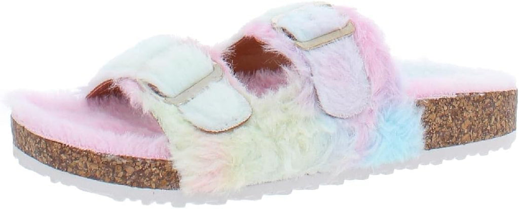 Olivia Miller Women's Stephy Faux Fur Slide Flat Sandals  Multicolor Size 9M