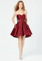 Blondie Nites Juniors Strapless Applique Strapless Fit & Flare Dress  Color Maroon Size 9