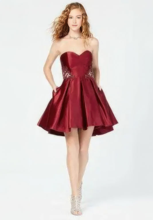 Blondie Nites Juniors Strapless Applique Strapless Fit & Flare Dress  Color Maroon Size 9