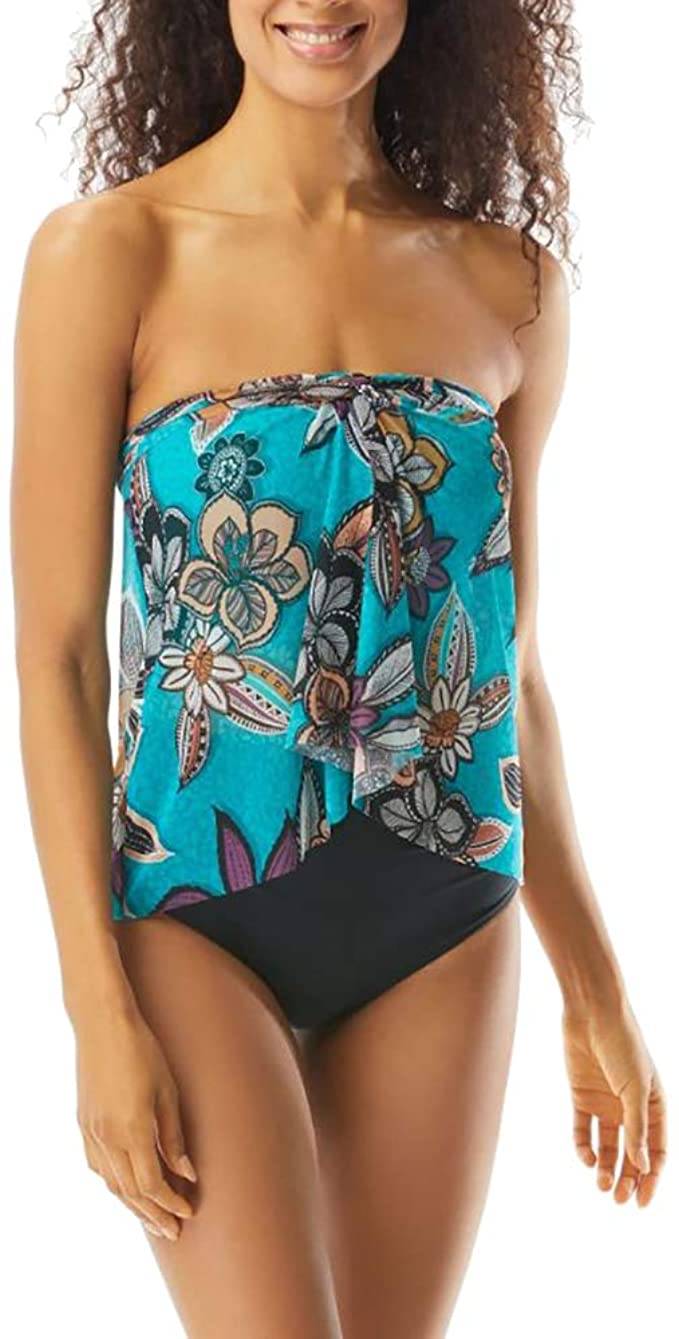 Coco Reef Tropical Cascade Bra Sized Crop Tankini Top  Color Dark Turquoise Size 36DD