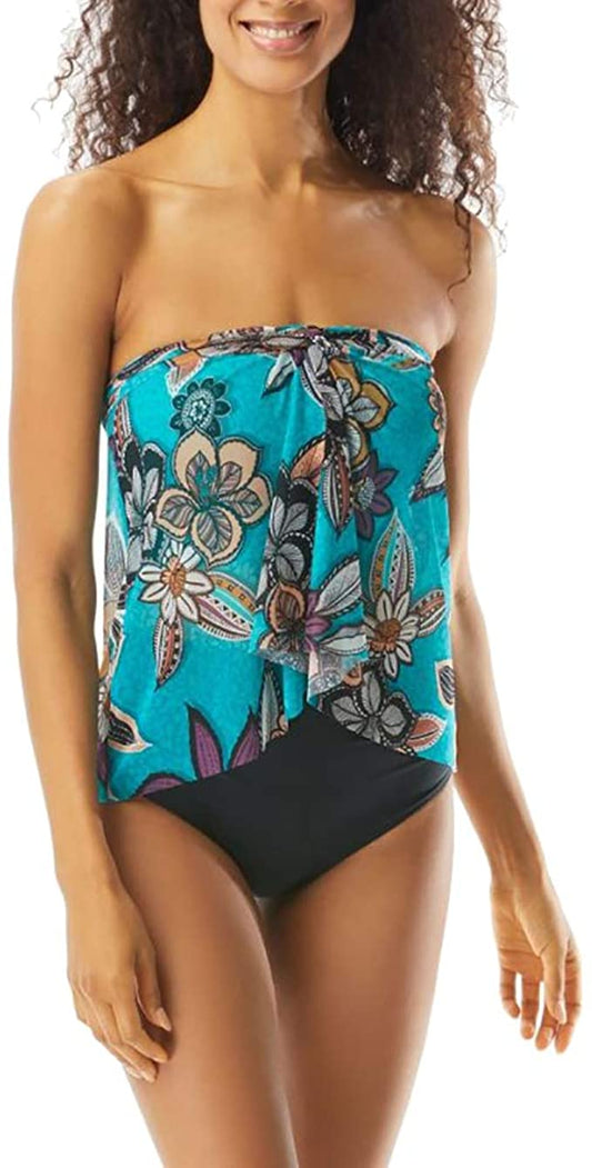 Coco Reef Tropical Cascade Bra Sized Crop Tankini Top  Color Dark Turquoise Size 36DD
