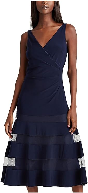 Lauren Ralph Lauren Women's Tulle-Panel Cocktail A-Line Dress Color Navy Blue Size 2