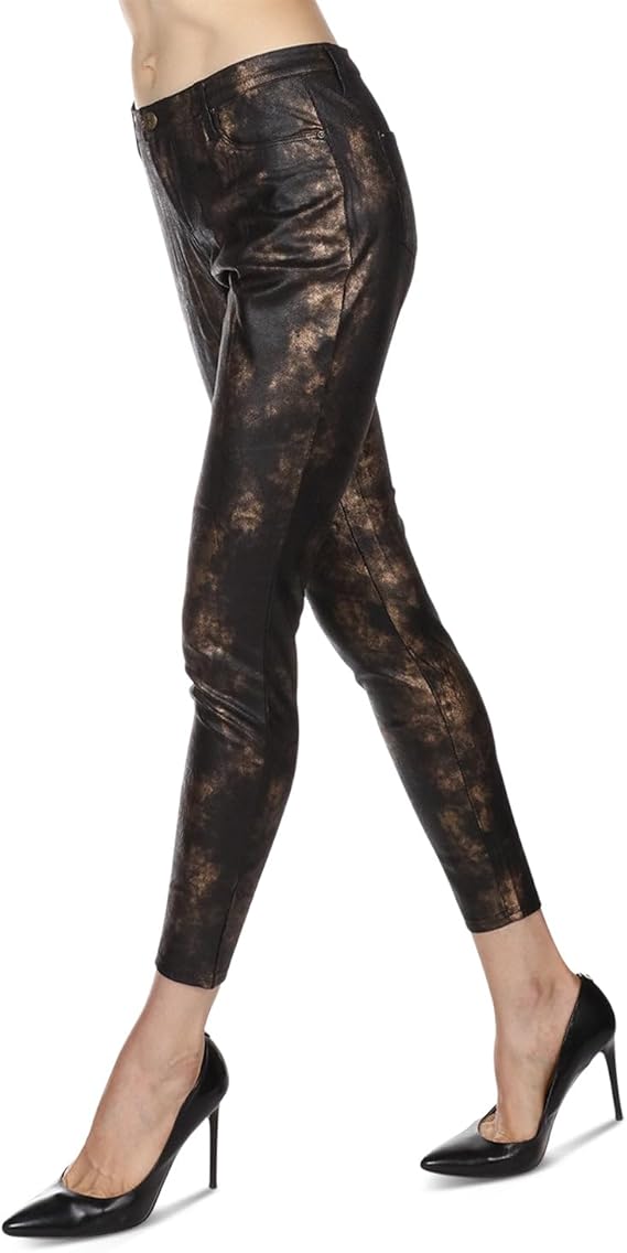 MeMoi Women's Statue Mottled Bronze Ankle Length Leggings  Black-Bronze Size S/M