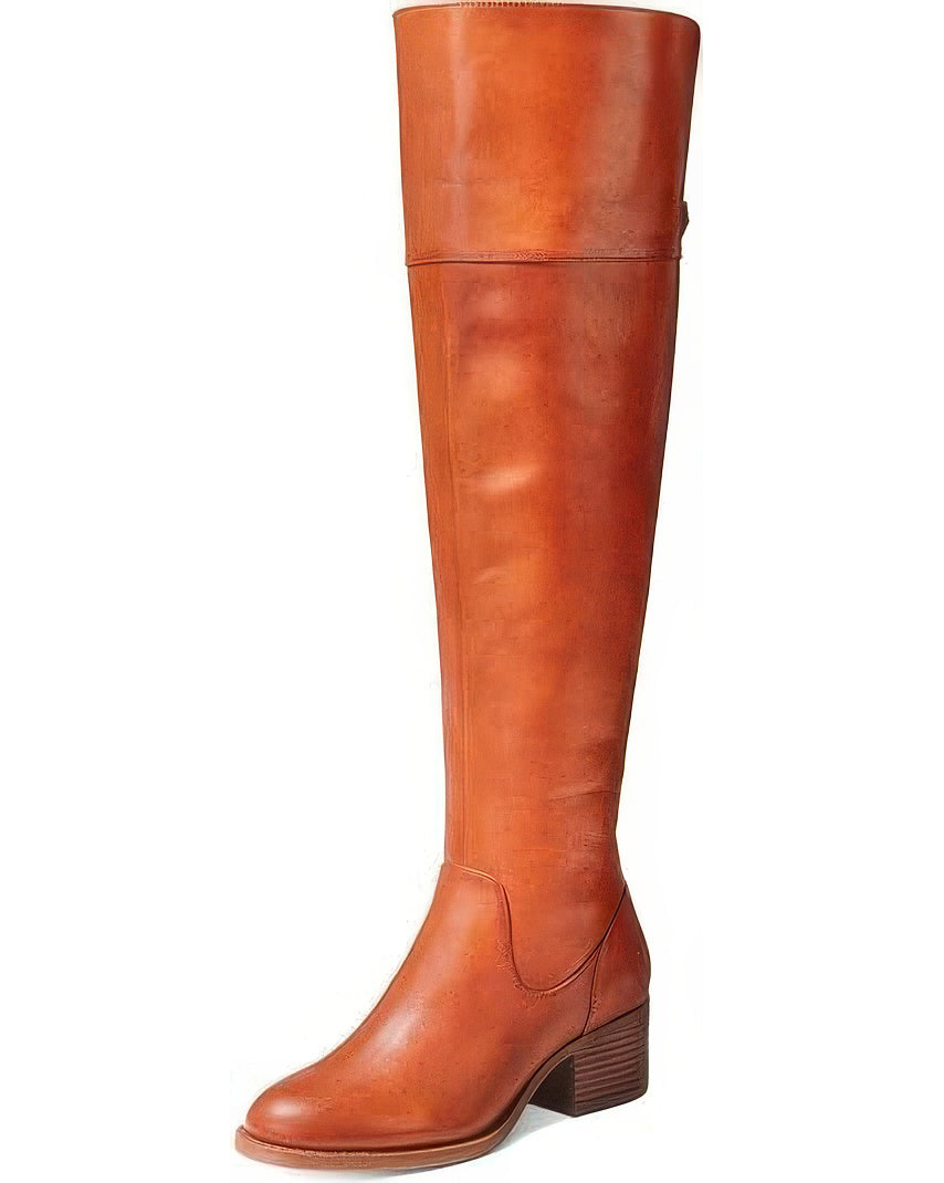 INC International Concepts Karmenn Leather Tall Over-The-Knee Boots  Color Cognac Size 7M