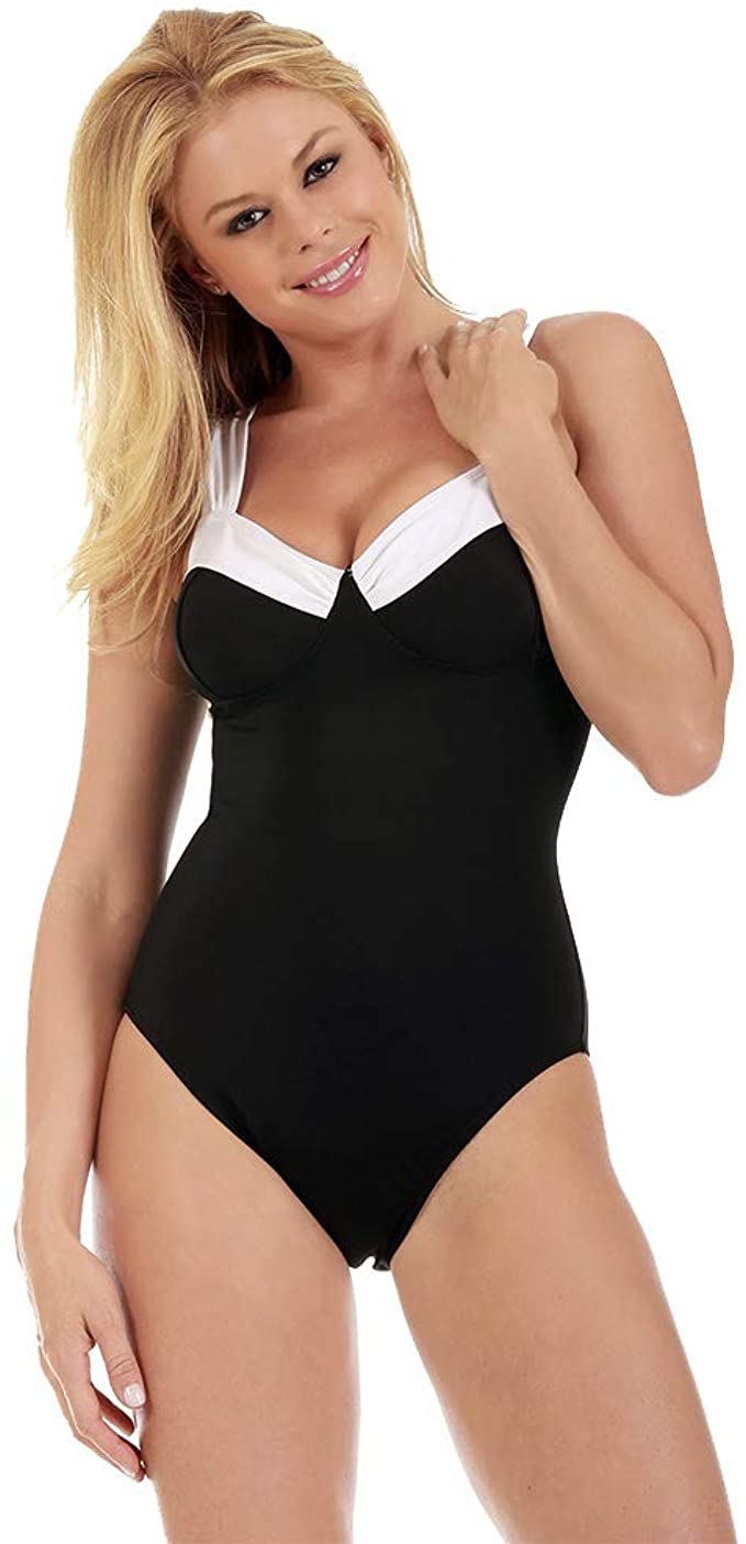 InstantFigure Women's Compression Shapewear Contrast Trim Tummy Control Padded One Piece  Color Black Size 8