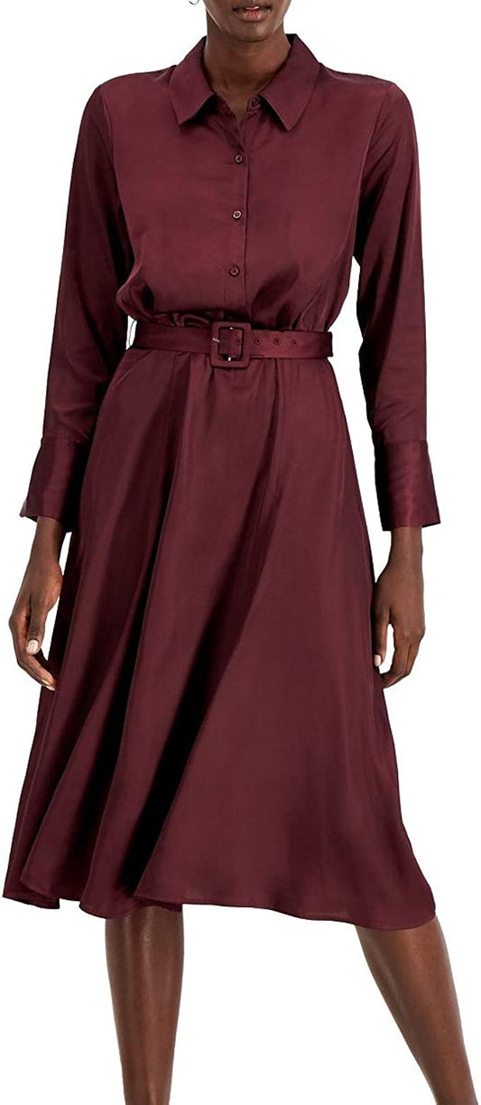 Alfani Fit Flare Belted Midi Dress Color Berry Jam Size 4