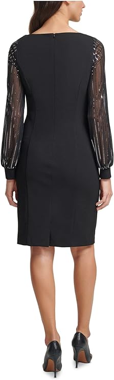Jessica Howard Women's Petites Chiffon-Sleeve Sequin Sheath Dress  Color Black Size 12P