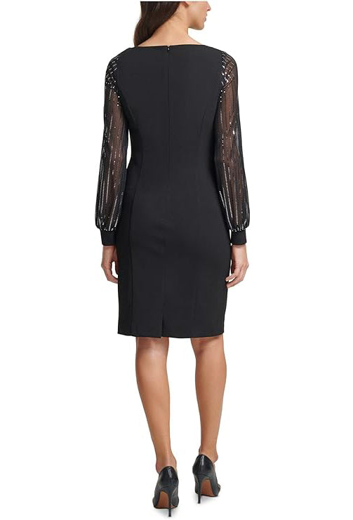 Jessica Howard Women's Petites Chiffon-Sleeve Sequin Sheath Dress  Color Black Size 12P