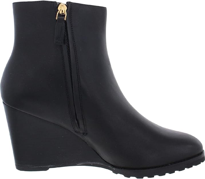 Lauren Ralph Lauren Women's  Shaley Calfskin Wedge Booties  Black Size 5