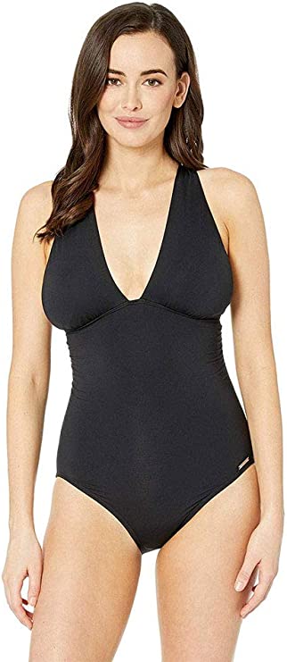 Michael Kors Women's Urban Gypsy High Neck Shirred One-Piece Swimsuit  Color Black Size 8