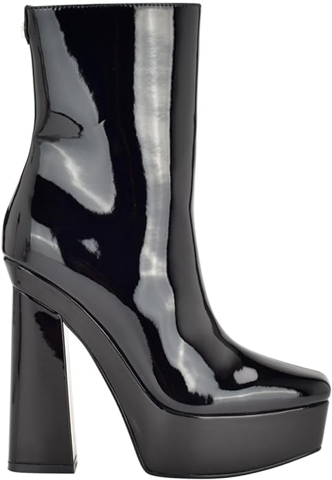 GUESS Women's Byra Patent Square Toe Block Heel Boots  Color Black Size 6.5M