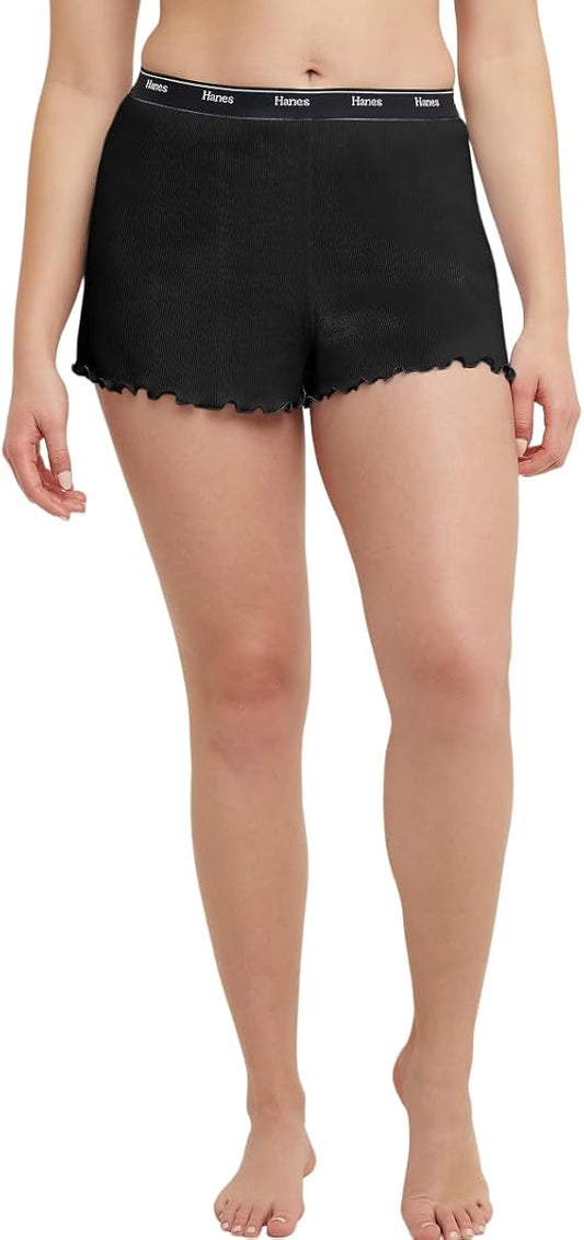 Hanes Women's Originals Cozywear Rib Lounge Shorts  Black Size L