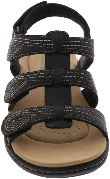 Clarks Women's Laurieann Vine Strappy Flat Sandal  Black Leather Size 8