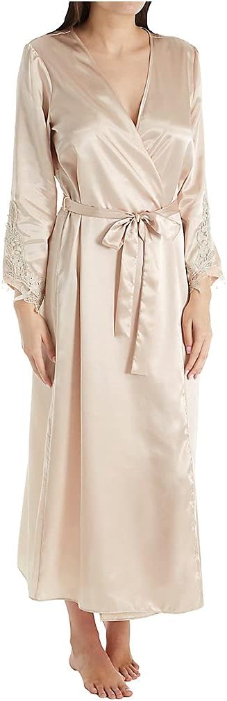 Flora by Flora Nikrooz Stella Charmeuse Venise Trim Robe  Almond Size S/M