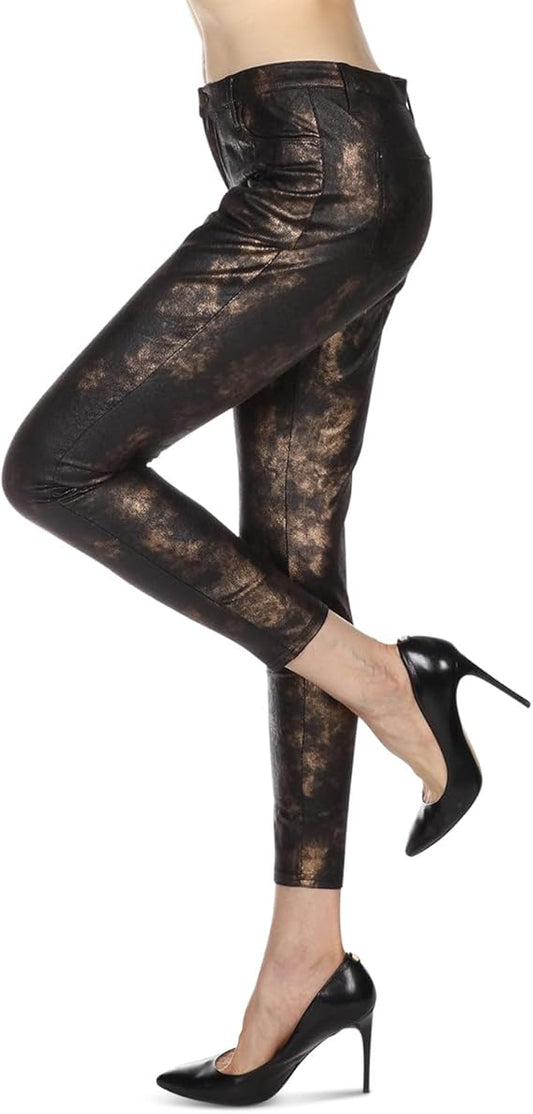 MeMoi Women's Statue Mottled Bronze Ankle Length Leggings  Black-Bronze Size S/M