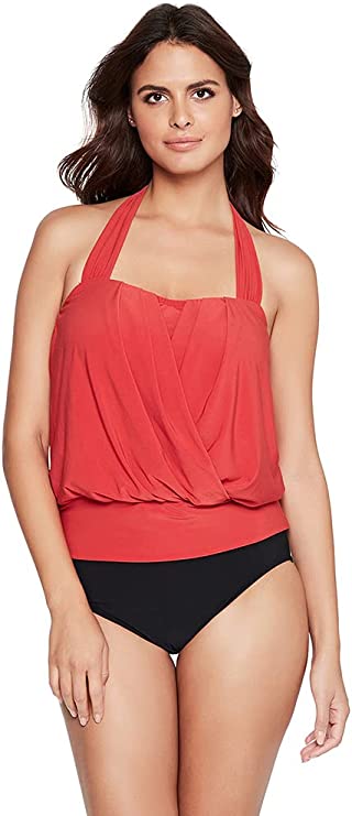 Magicsuit Debbie Halter Tie Underwire Bra Tankini Top  Color Coral Sands Size 14