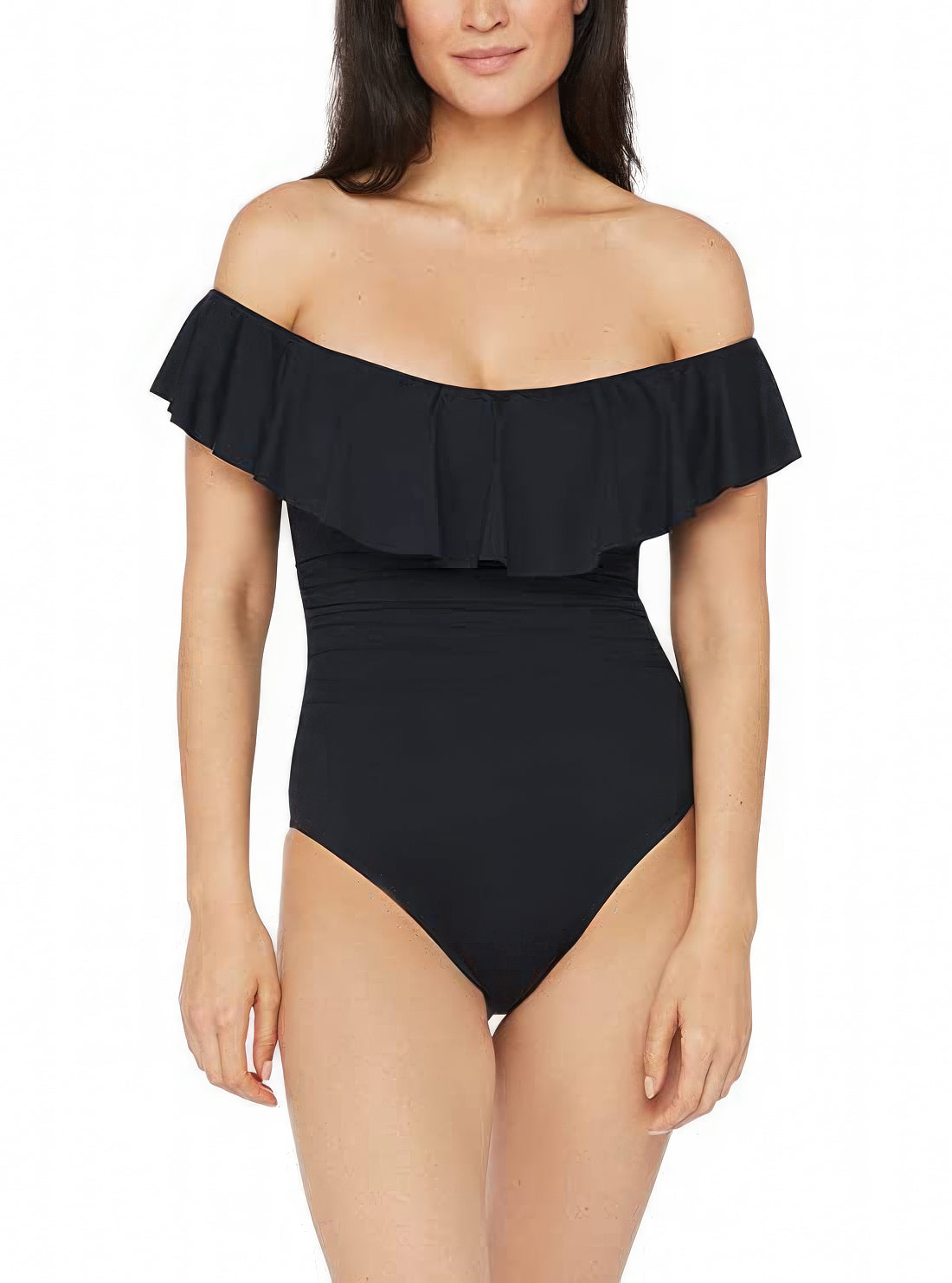 La Blanca Island Goddess Ruffle One-Piece Swimsuit  Black Size 10