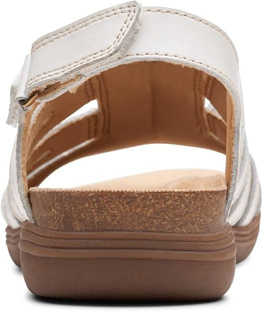 Clarks Women's April Belle Strappy Flat Sandal  White Leather Size 8.5N