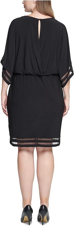 Jessica Howard Plus Size Illusion-Trim Blouson Dress  Color Black Size 20W