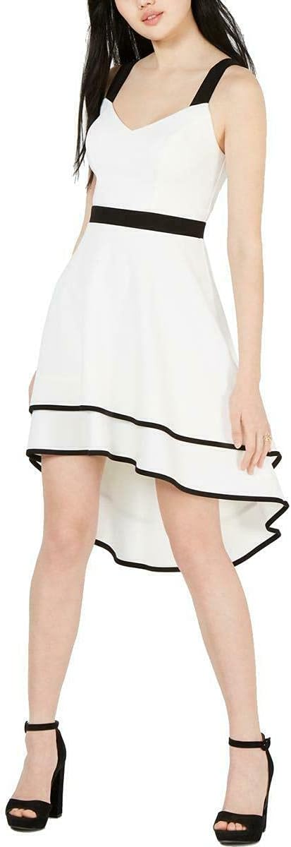 City Studio Junior's Classic Sheath High Low Piping Dress  Color White Size 9