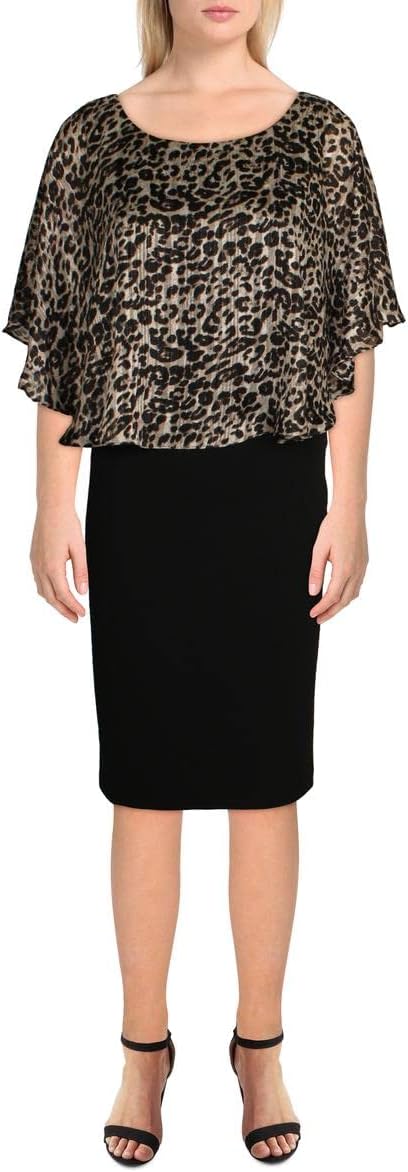 Connected Petite Animal-Print-Bodice Sheath Dress Color Black Size 4P