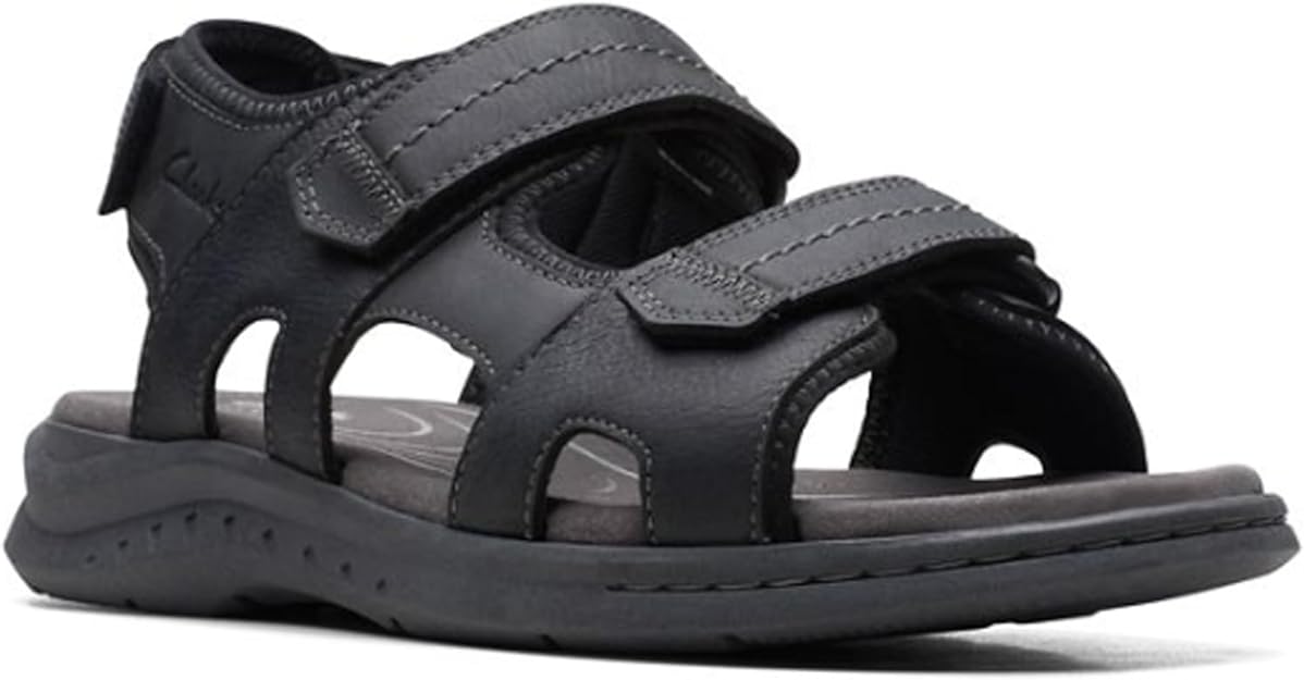 Clarks Men's Walkford Casual Walk Sandals  Color Black Leather Size 10.5M