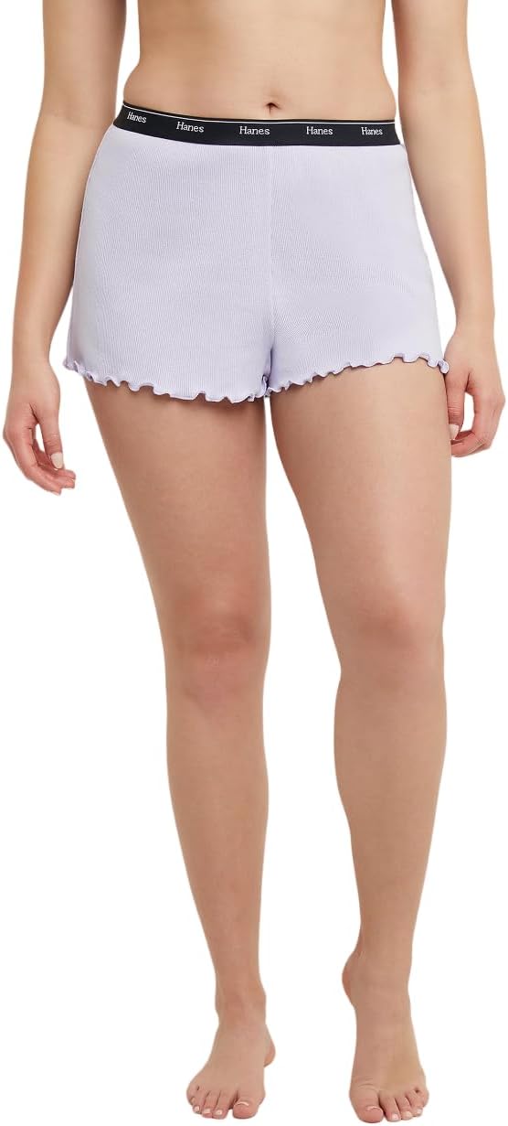 Hanes Women's Cozywear Rib Lounge Shorts w/ Lettuce Edge  Urban Lilac Size S
