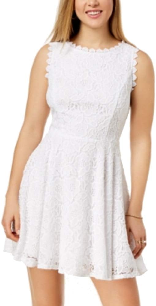 City Studios Juniors Lace Fit & Flare Dress  White Size 9