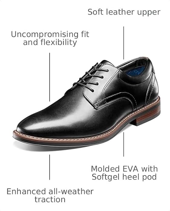 Nunn Bush Men's Centro Flex Plain Toe Oxford  Black Size 9.5