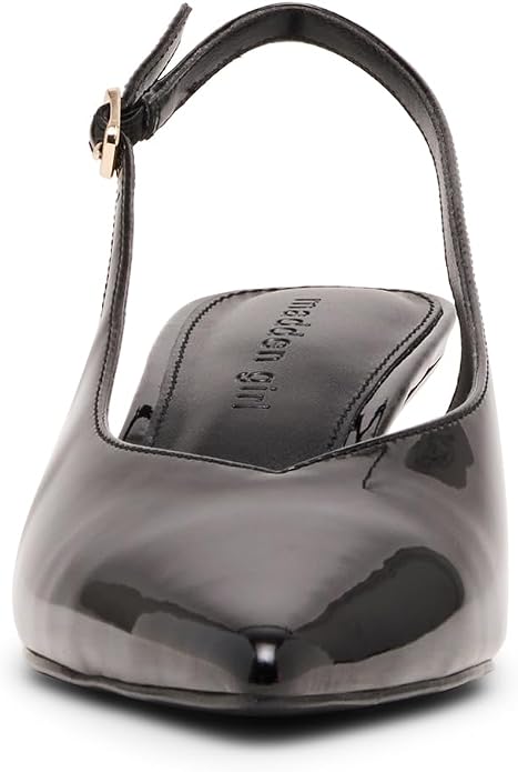 Madden Girl Women's Kitten Slingback Pointed Toe Pumps  Black Patent Size 8.5