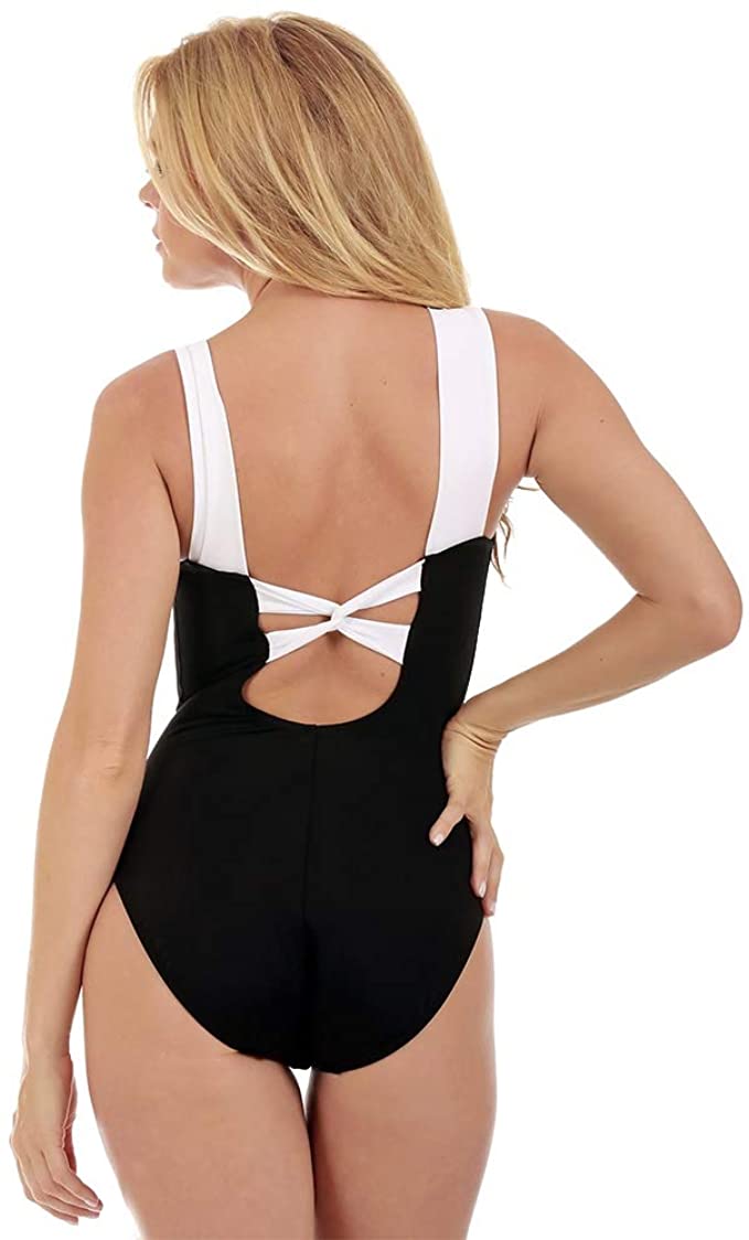 InstantFigure Women's Compression Shapewear Contrast Trim Tummy Control Padded One Piece  Color Black Size 8