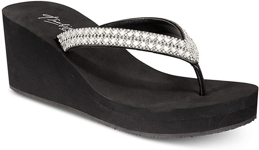 Thalia Sodi Women's Emira Embellished Wedge Sandals  Color Black Bling Size 6M