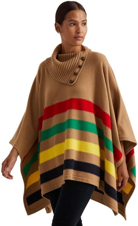 Lauren Ralph Lauren Striped Wool-Blend Poncho  Color Camel Multi Size S/M