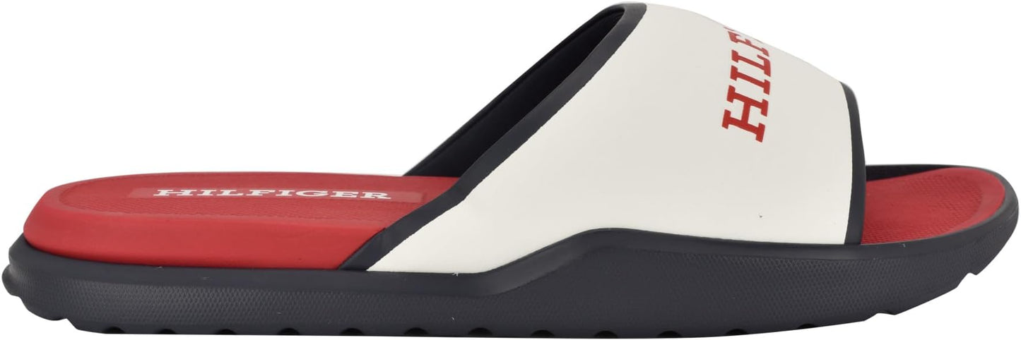 Tommy Hilfiger Men's Marson Slide Sandal  White/Navy Multi Size 8