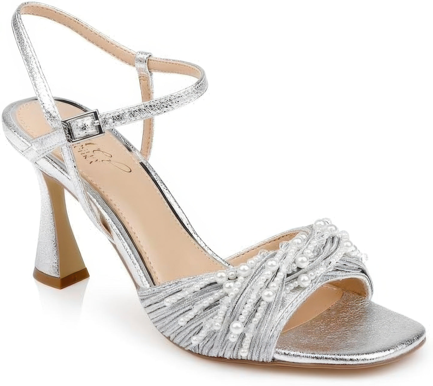 Jewel Badgley Mischka Women's Fanny Pearl Stiletto Heel Sandals  Silver Metallic Size 7.5