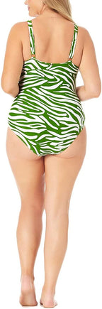 Anne Cole Plus Size Printed V-Wire One-Piece Swimsuit  Color Zebra Green White Size 22W