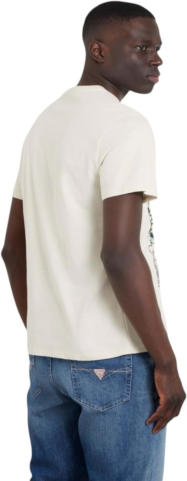 GUESS Men's Botanical Collage T-Shirt  Pearl White Multi Size M