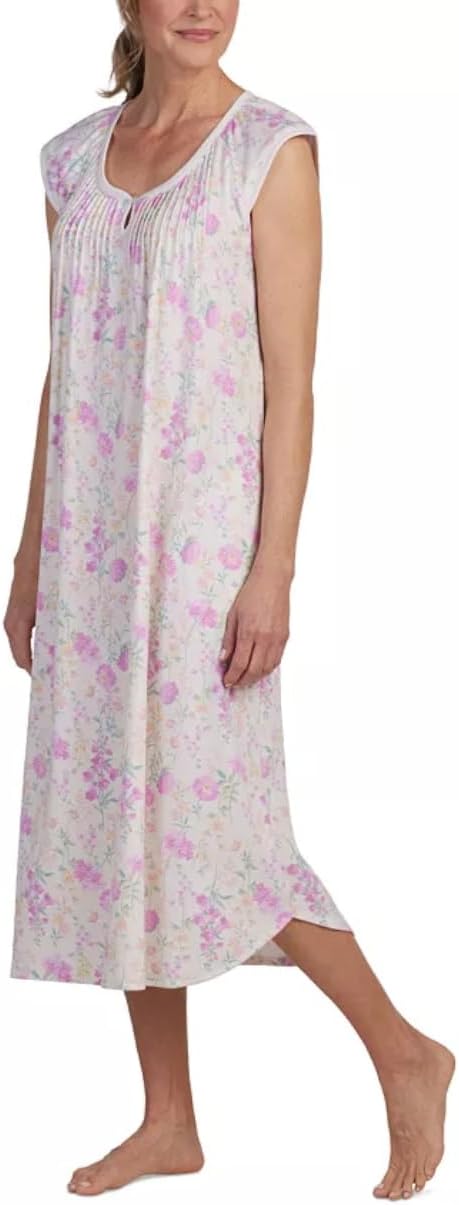 Miss Elaine Women's Sleeveless Floral Night Gown  Pink Floral Size S