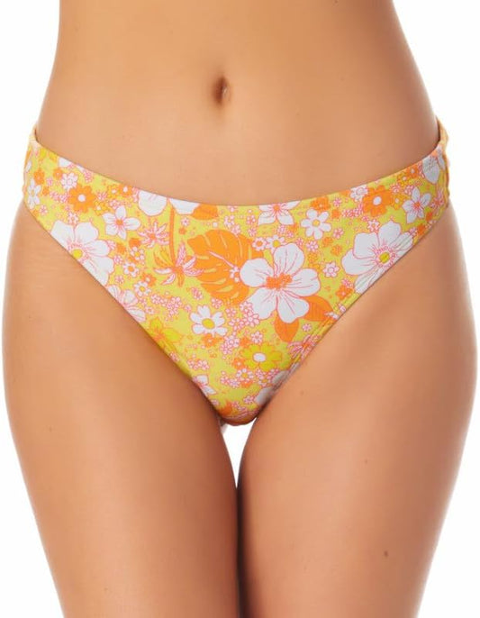 California Waves Juniors Printed Bikini Bottom  Color Yellow Print Size L
