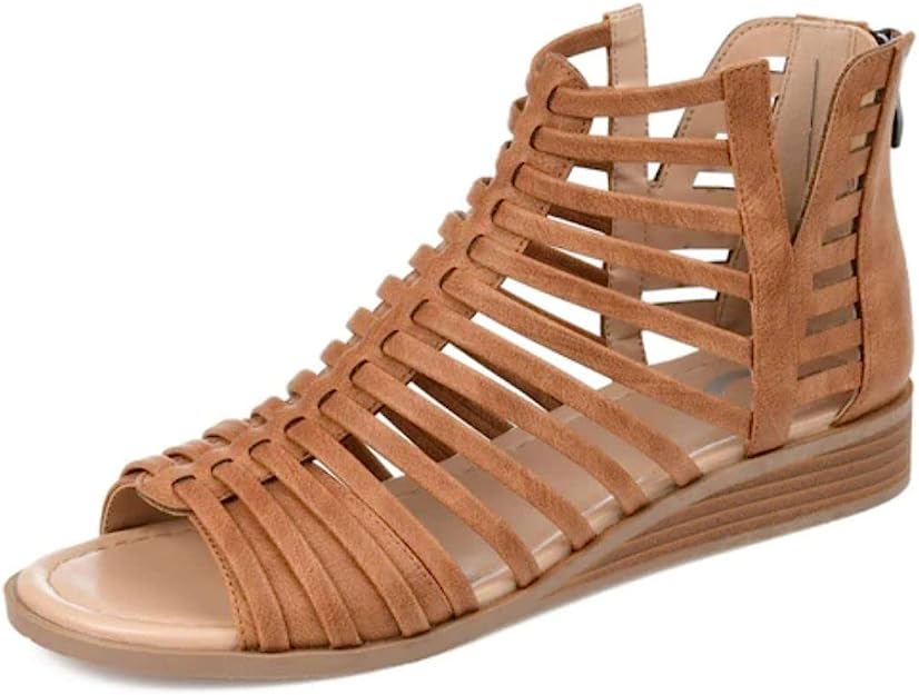Journee Collection Women's Delilah Caged Gladiator Sandals  Brown Size 5.5