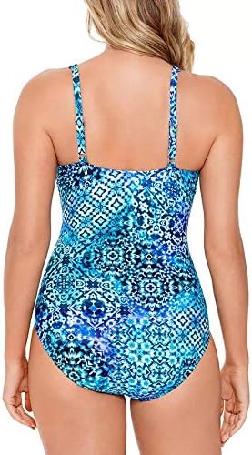 Swim Solutions Santorini Beaded Maillot Strappy-Front One Piece Swimsuit  Color Blue Size 10