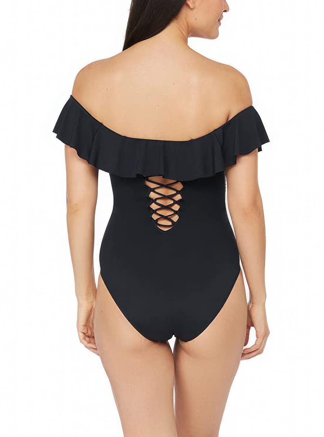 La Blanca Island Goddess Ruffle One-Piece Swimsuit  Black Size 10
