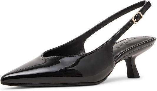 Madden Girl Women's Kitten Slingback Pointed Toe Pumps  Black Patent Size 8.5