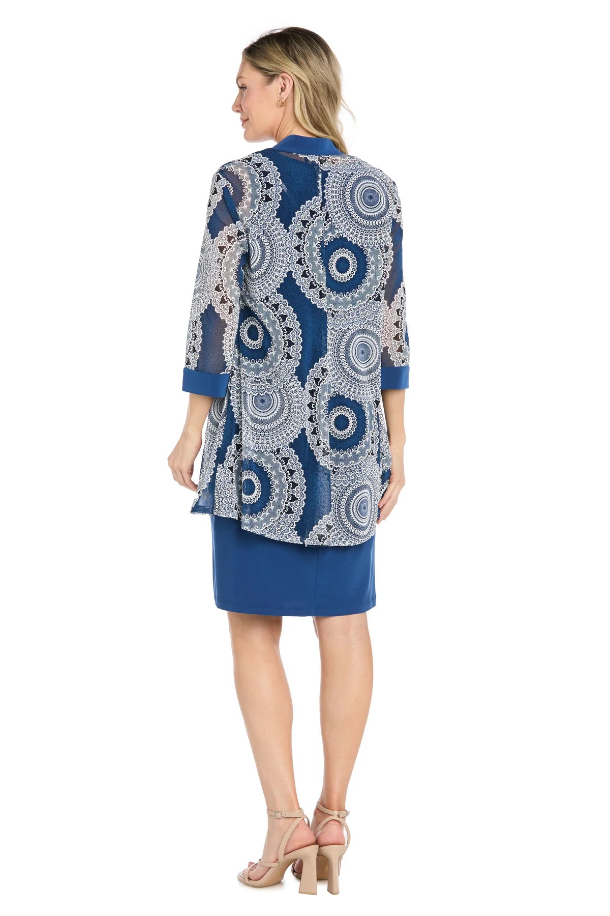 R&M Richards Petite Lace-Print Mesh Jacket Dress  Denim Size 14P