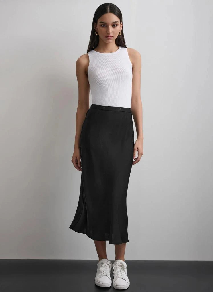 DKNY Women's Logo Elastic Waistband Slip Skirt  Black Size M