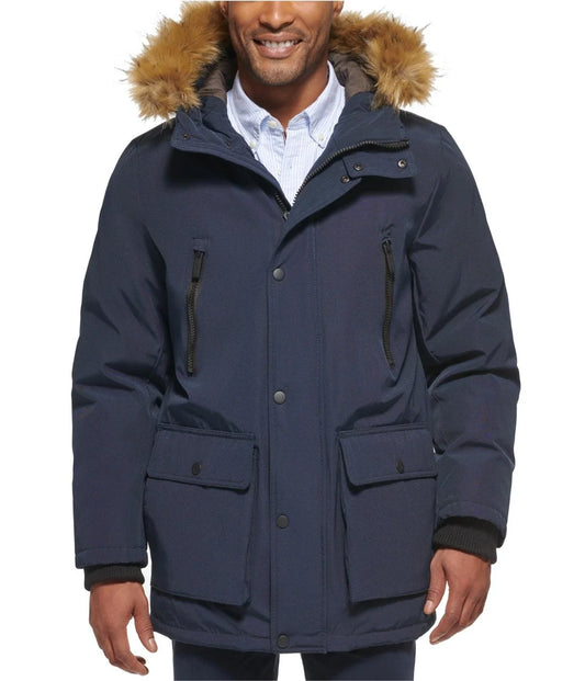 Club Room Men's Parka Faux Fur-Hood Coat  Navy Size XL
