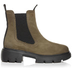 PAUL GREEN Women's Suede Lug Pull-On Chelsea Boots  Color Olive Nubuck Size 8M