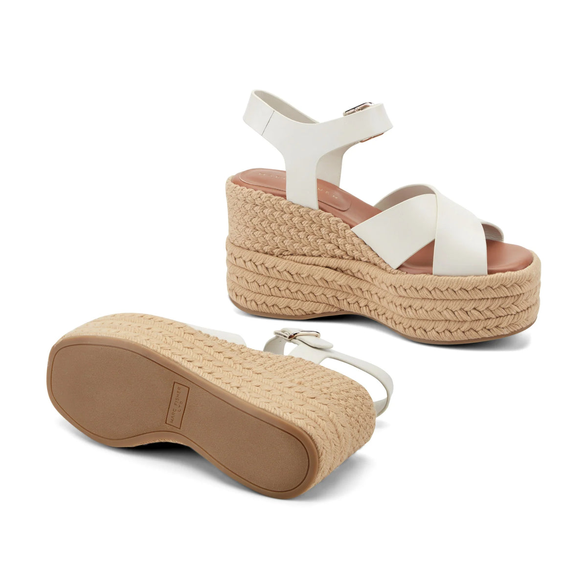 Marc Fisher Women's Pasion Espadrille Wedge Sandals  Cream Leather Size 9