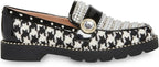Betsey Johnson Women's Mariam Patent Trim Embellished Loafers  Houndstooth Size 5